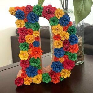 Handcrafted Chunky Wooden Floral Letter "D”